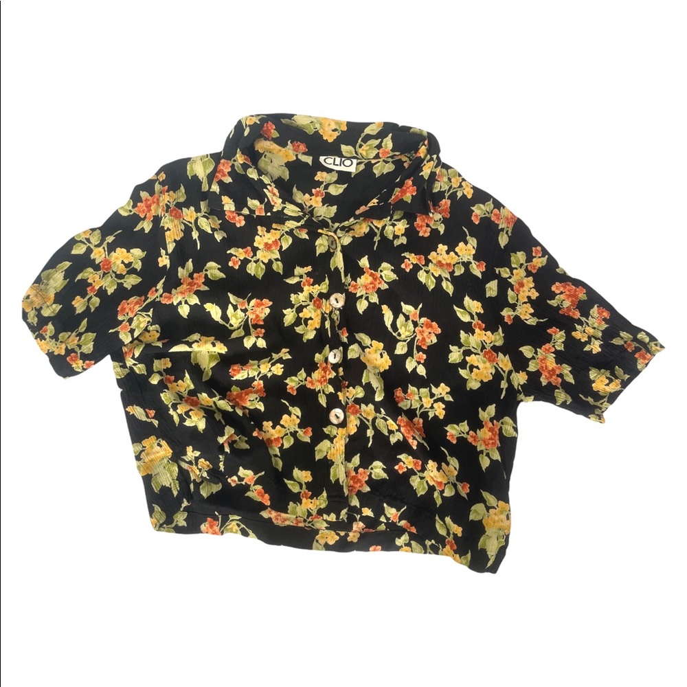 🍑Vintage🍑Clio Short Sleeve Cropped Button Down Shirt Size Medium